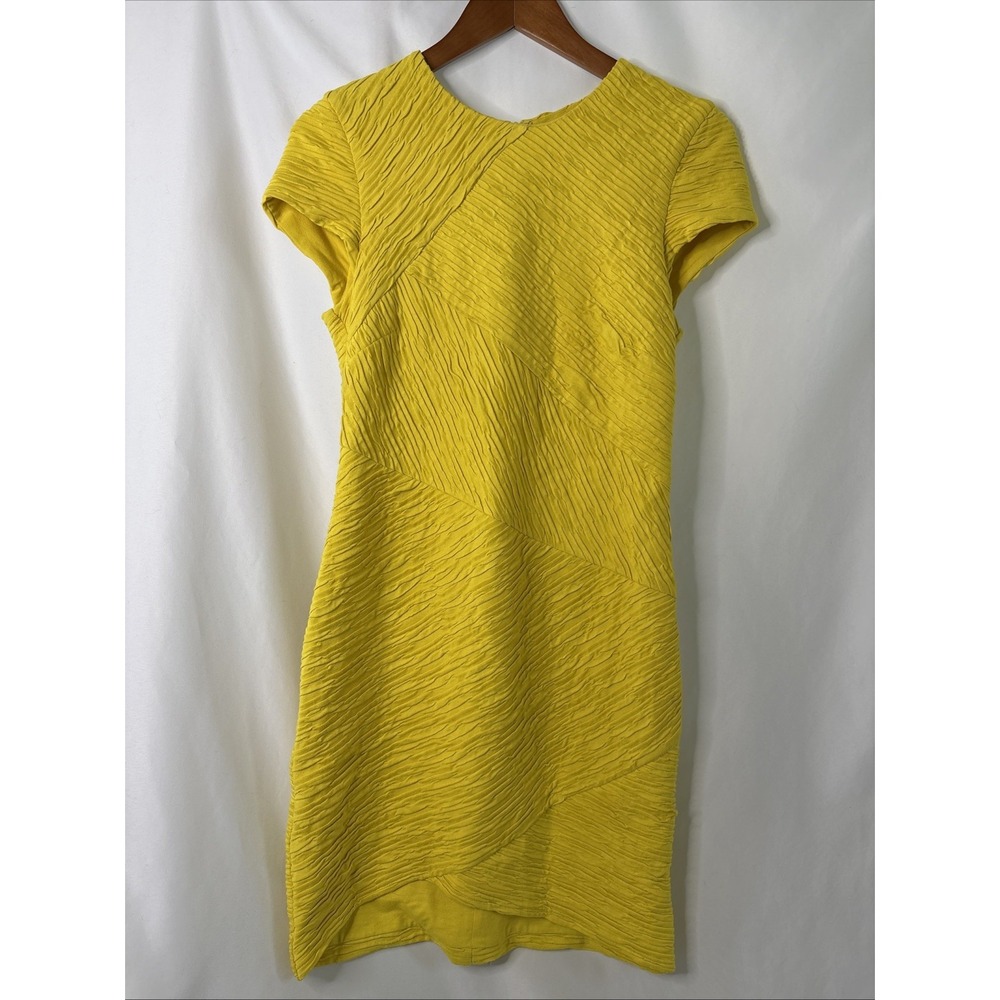 TORN by‎ Ronny Kobo L Bright Yellow Bodycon Ruched Fitted Formed Dress